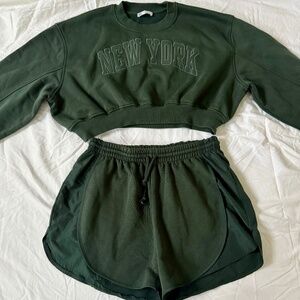Zara NEW YORK Cropped Sweatshirt & High Waisted Shorts SET
